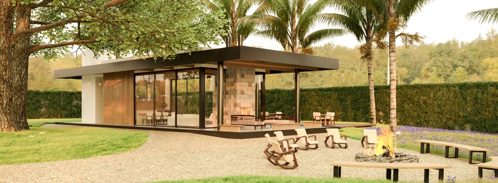 Espaço Jatobá externo com fireplace